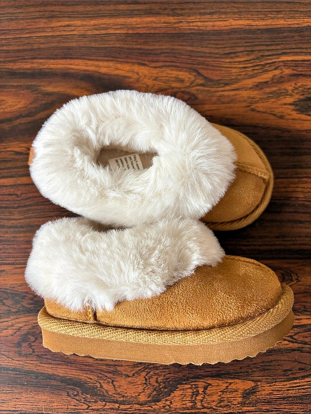 wonder nation Faux Fur Slippers Brown & White - Girls 3